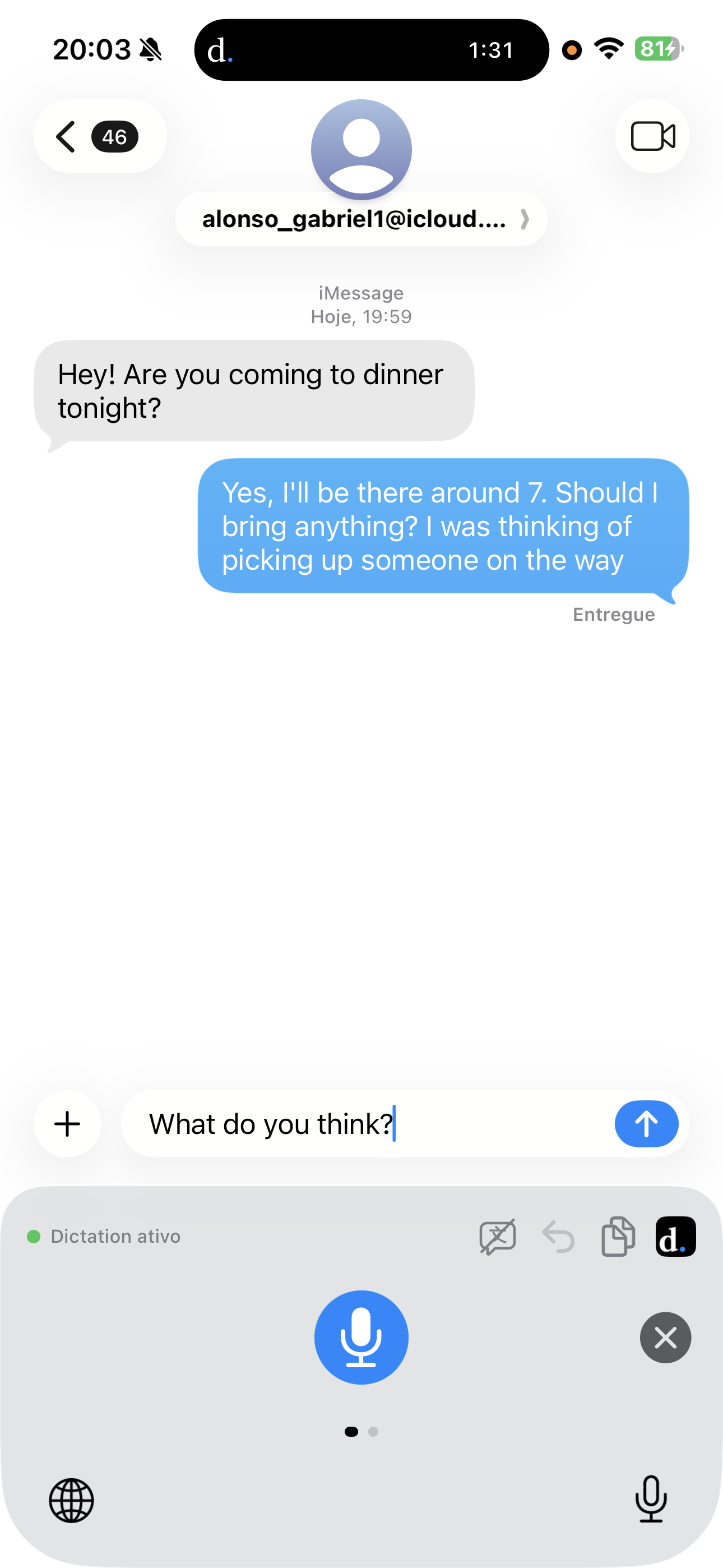 Conversation — transcribed message in iMessage