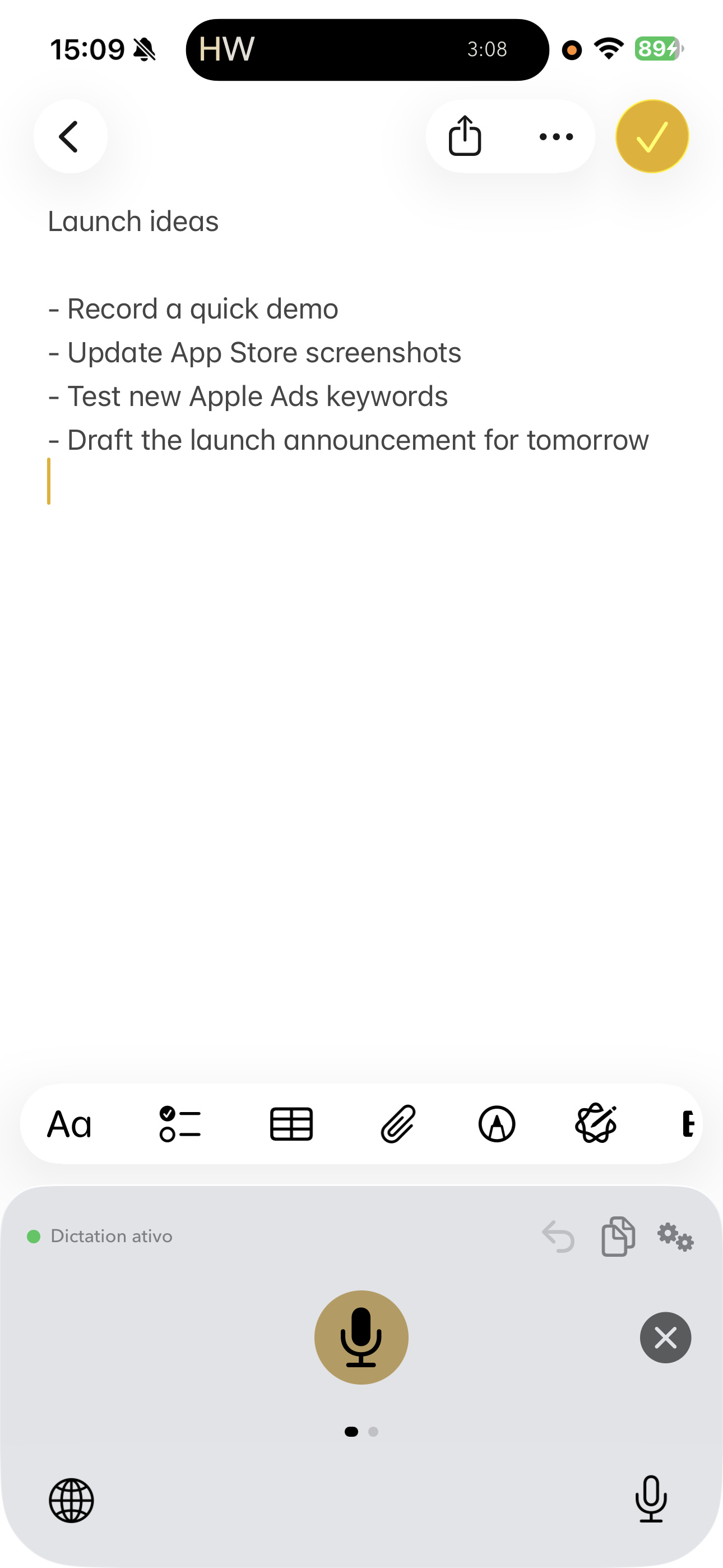 メモ — Appleメモにリストを音声入力